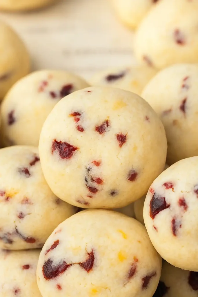Festive Cranberry Orange Sandies Balls buttery holiday cookies